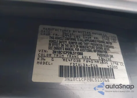 2011 Nissan Versa 1.8S z USA, uszkodzony, nr VIN 3N1BC1CP2BL511068